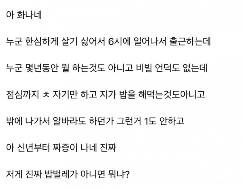 가족 중 장기백수 있으면 빡칠 수밖에 없는 이유