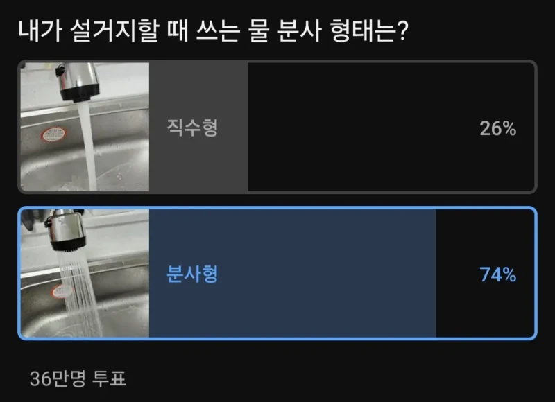 내가 설거지할 때 쓰는 물 분사 형태는?