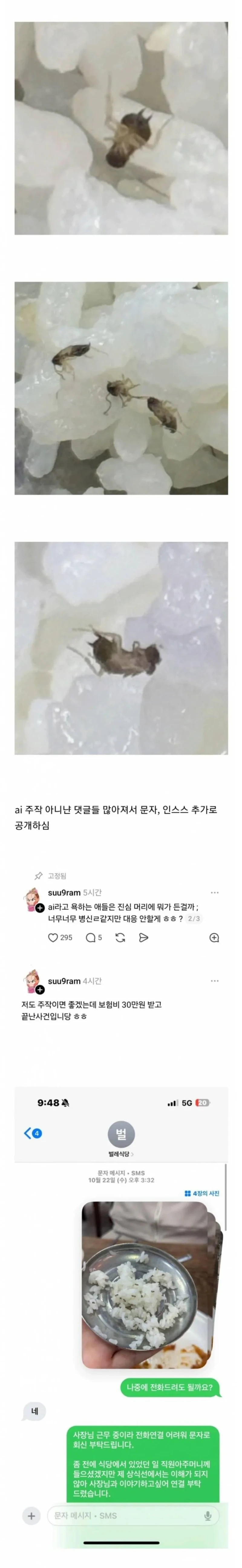 (혐주의) 바퀴벌레가 무더기로 들어 간 밥 먹은 썰-2