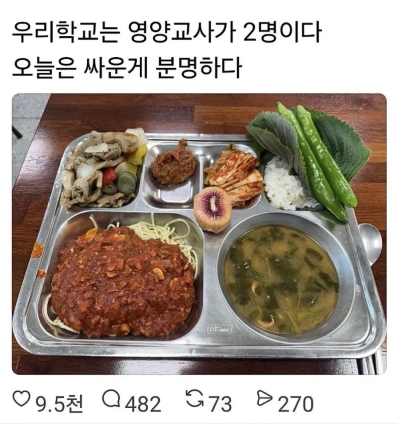 영양사가 싸우면 생기는 급식 조합
