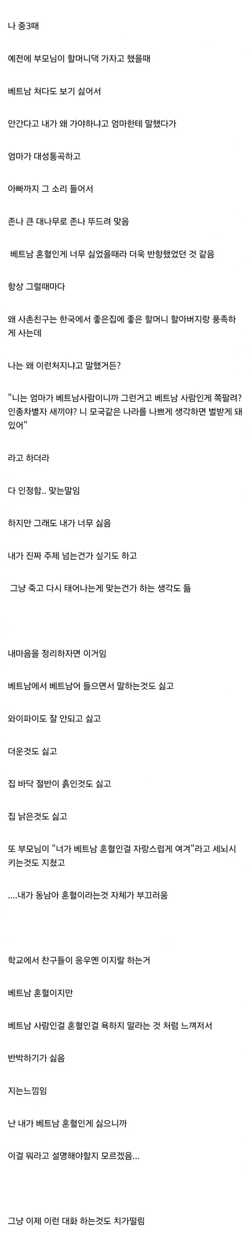 베트남 혼혈이라서 살아가는게 고통스럽다는 디시인 -3