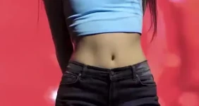 오드유스 써머 파란 크롭 나시 슬랜더 몸매